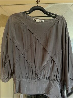 Max Studio Slate Gray Satin Short Sleeve Blouse